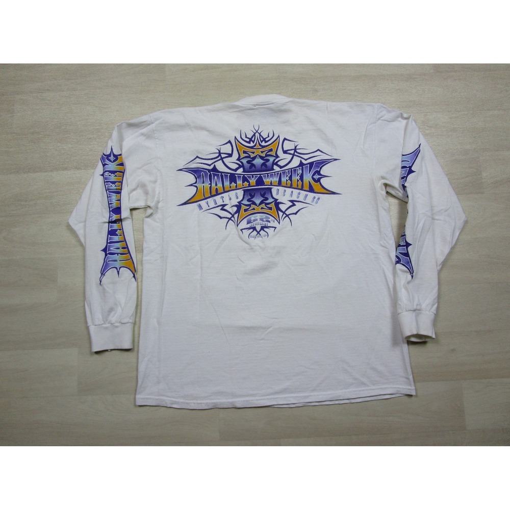 Vintage Y2K Long Sleeve Motorcycle T Shirt 2002 Bike Week Rally Myrtle Beach (L)